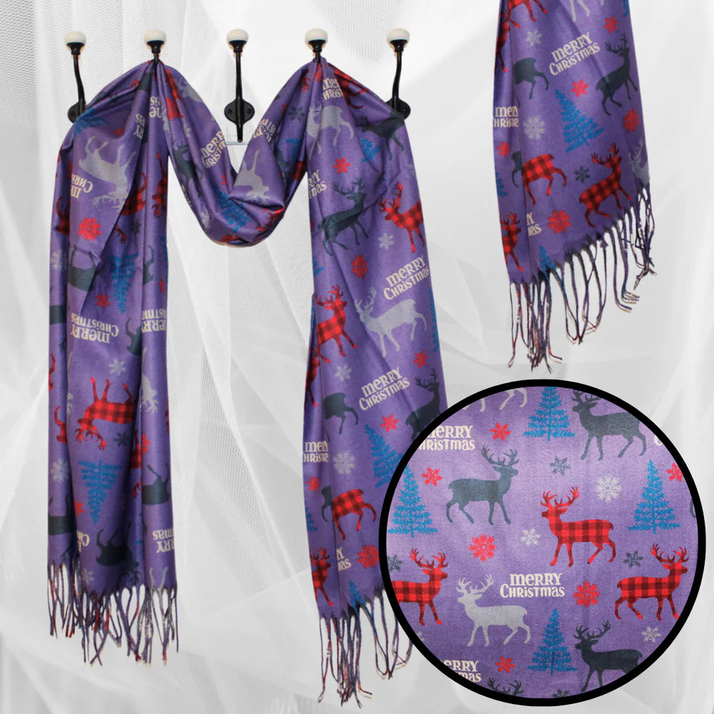 Esarfa Casmir de Crăciun cu Model Reni - Lila