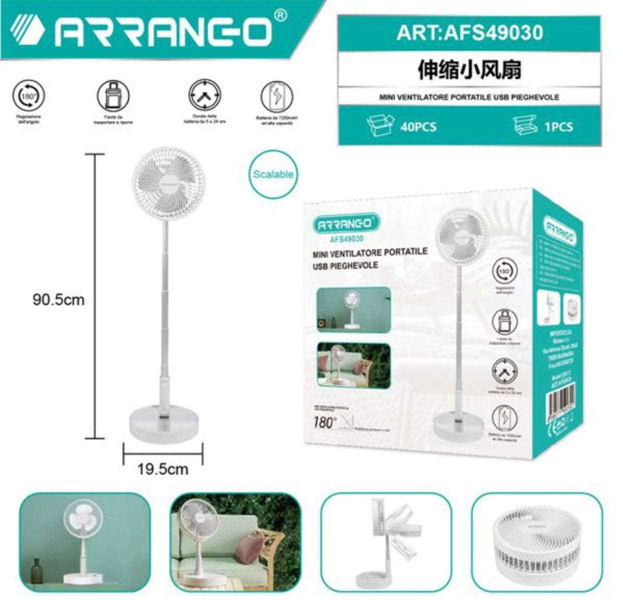 Mini ventilator portabil,rotire 180 grade