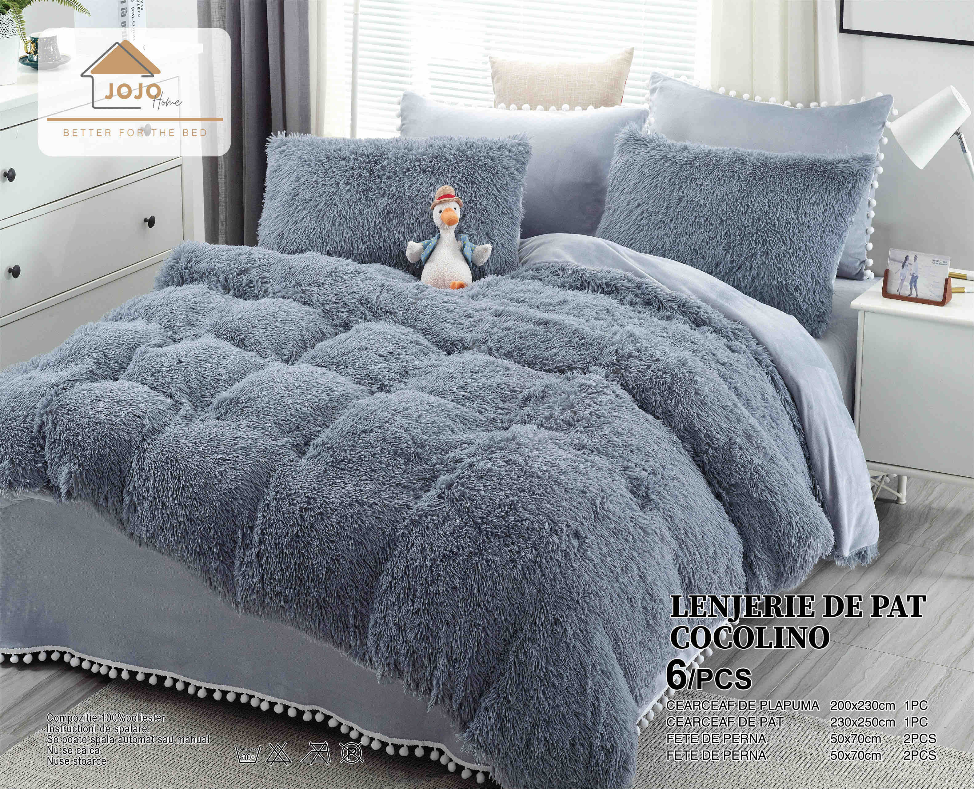 Lenjerie Fluffy Super Pufoasa 6 Piese, Gri