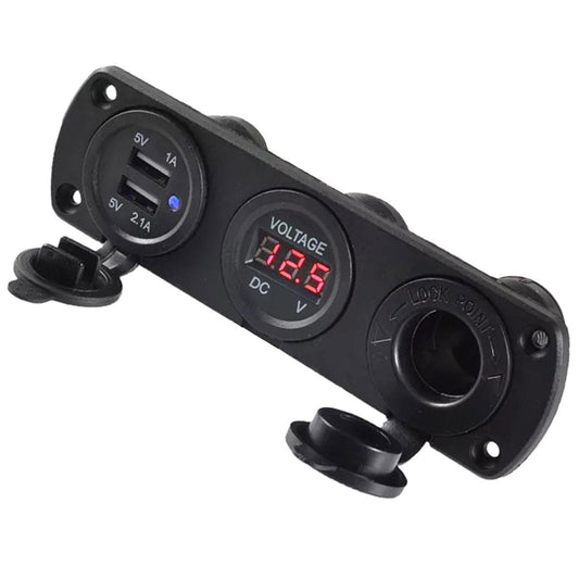 Priza suplimentara impermeabila pentru vehicule Off Road, ATV, SSV, tensiune 12V, 2 x USB si Voltmetru-1
