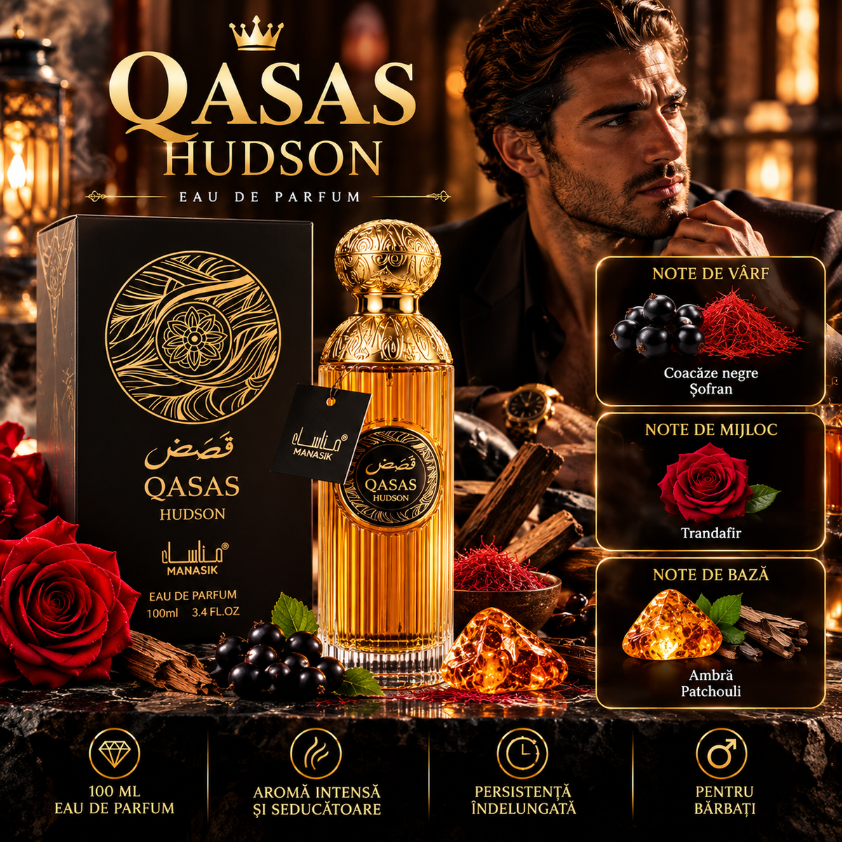 Set 2 Parfumuri Arăbești Bărbați QASAS – Imperial + Hudson, 2 × 100 ml