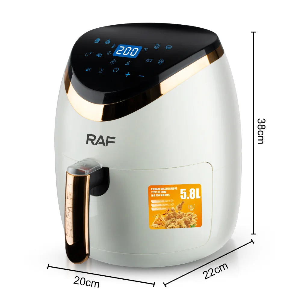 Air Fryer Deluxe RAF 5234 Capacitate 6L, 2400W, Circulație Aer 360°, Touch Screen