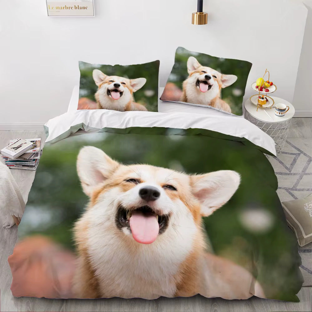 Lenjerie de pat dublu, model Corgi – 6 piese