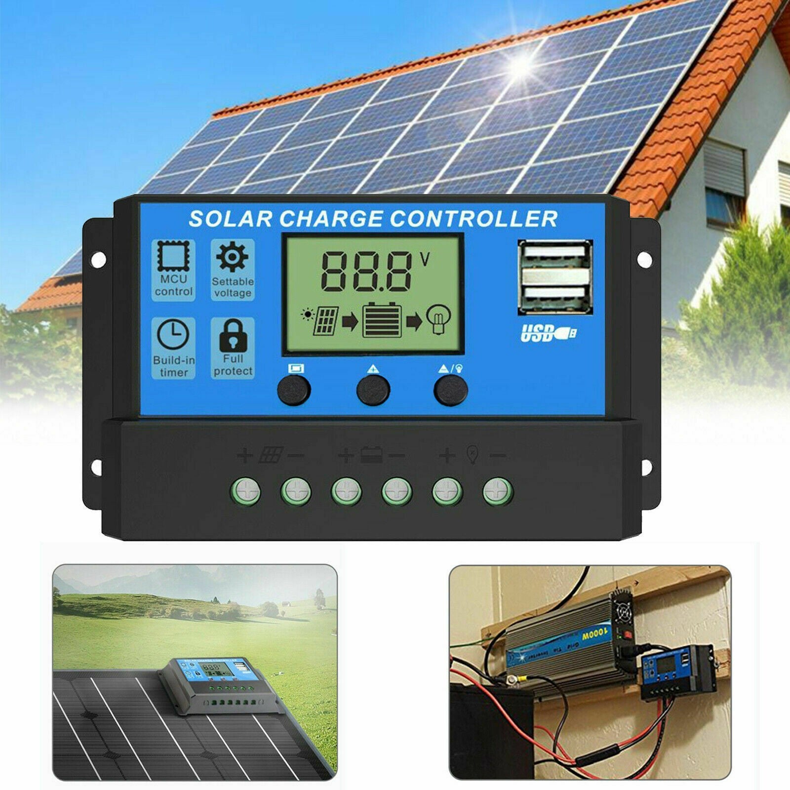 Controler/Regulator de incarcare panou solar, 12 - 24V, 30A, mini dual USB-0