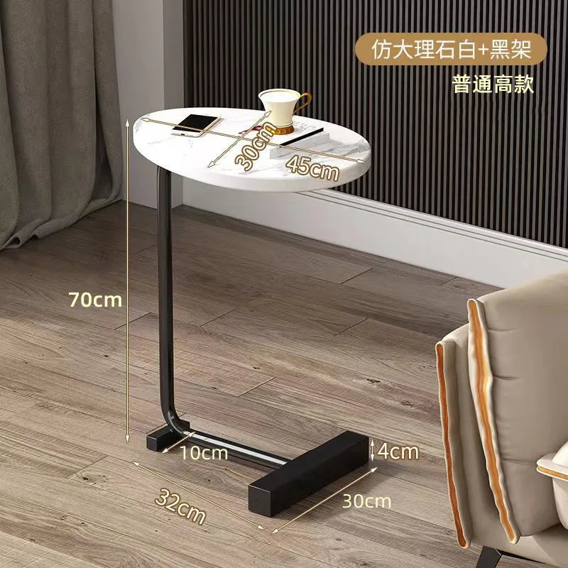 Masuta de Cafea Design Nordic cu Picior Metalic, Alb cu Negru, 40x30x70 cm