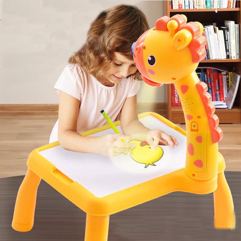 Masa Muzicala de Desen pentru copii cu Proiector, model Girafa, culoare Galben, 24 imagini, AVX-WT-222-2-YELLOW-GIRAFFE-0