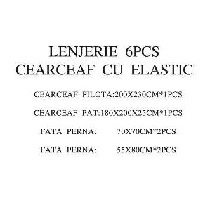 Lenjerie de Pat Bumbac Finet 6 Piese cu Elastic, Alb trandafiri