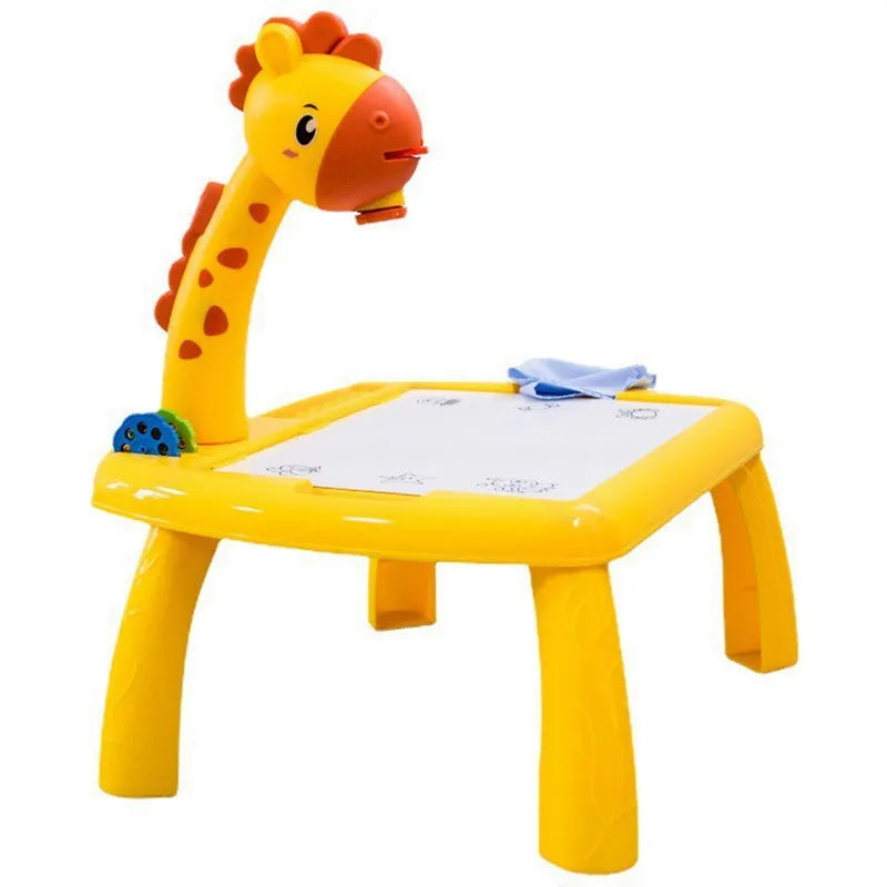 Masa Muzicala de Desen pentru copii cu Proiector, model Girafa, culoare Galben, 24 imagini, AVX-WT-222-2-YELLOW-GIRAFFE-2