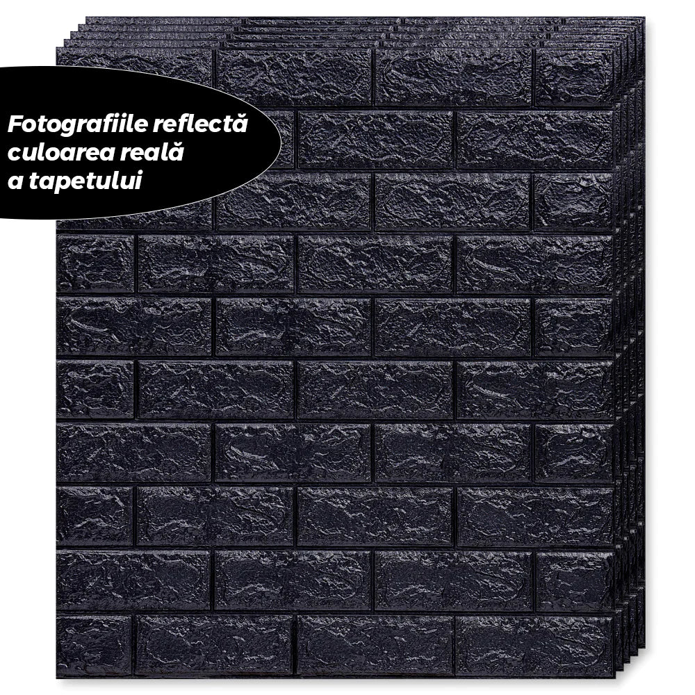 Tapet Caramida 3D autoadeziv, waterproof, 70x77 cm, negru