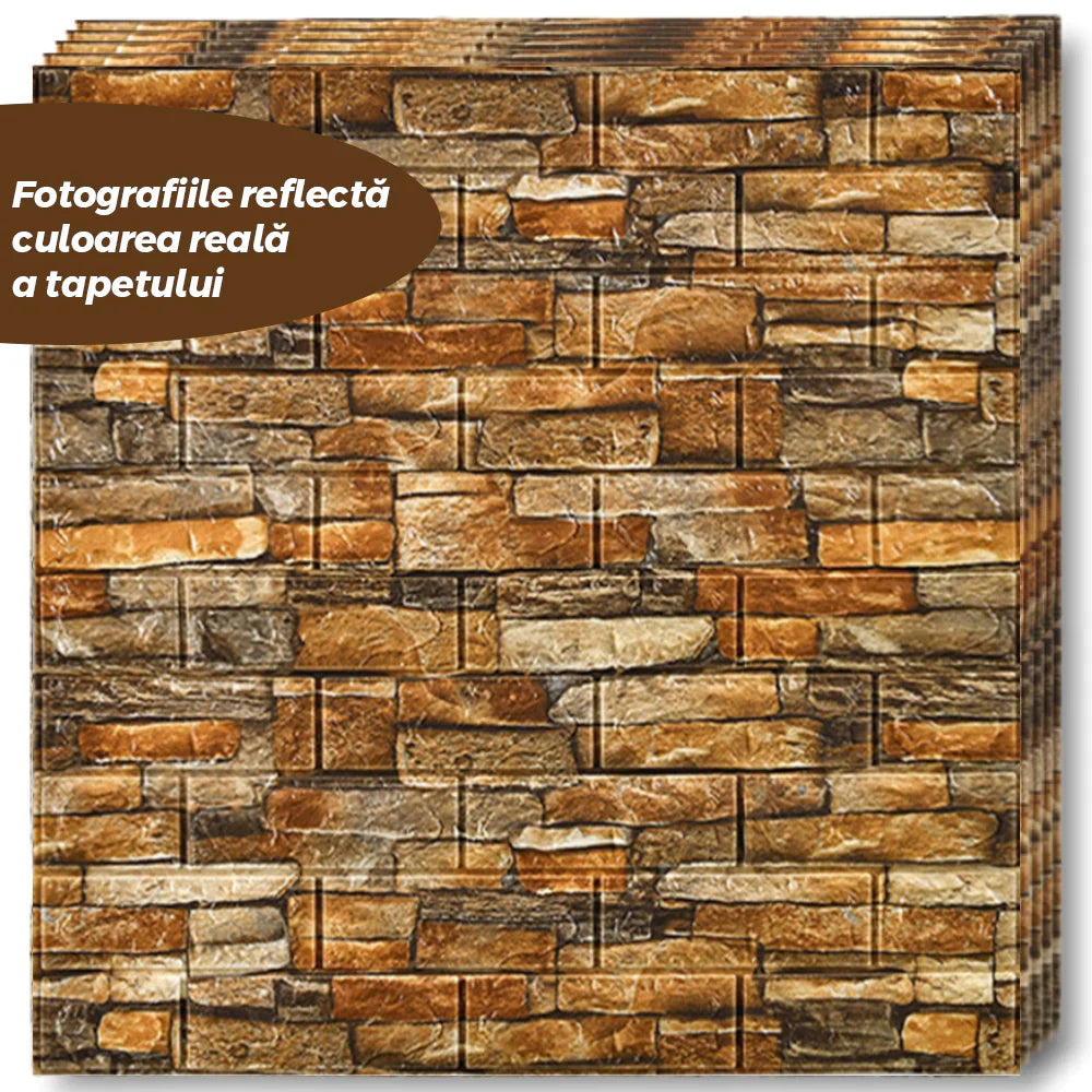 Tapet Caramida 3D Model Piatra Naturala autoadeziv, waterproof 70x77 cm, maro