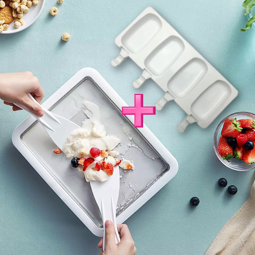 Plită termică pentru înghețată tip rulou, cu 2 spatule + forma din silicon pentru inghetata