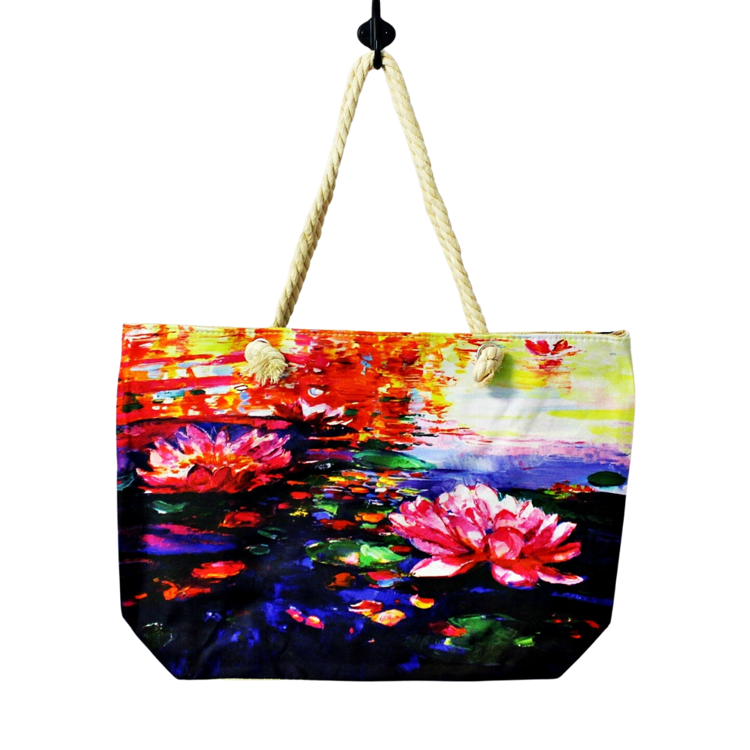 Geanta de plaja din material textil cu interior impermeabil