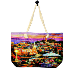 Geanta de plaja din material textil cu interior impermeabil