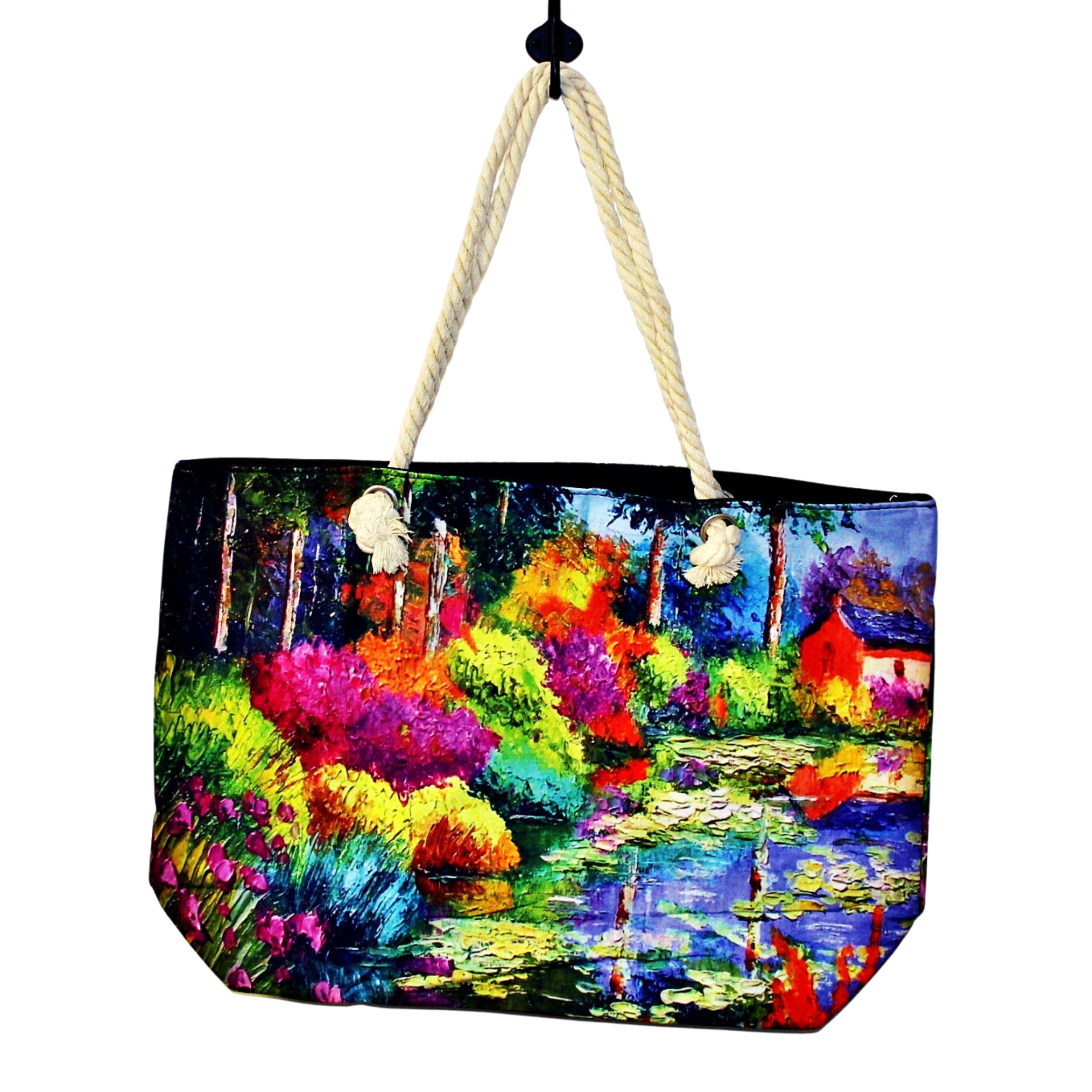 Geanta de plaja din material textil cu interior impermeabil