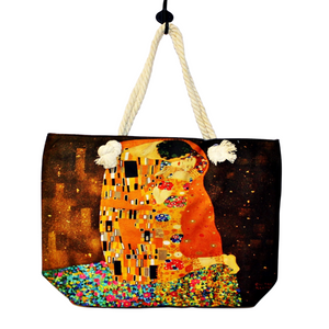 Geanta de plaja din material textil cu interior impermeabil