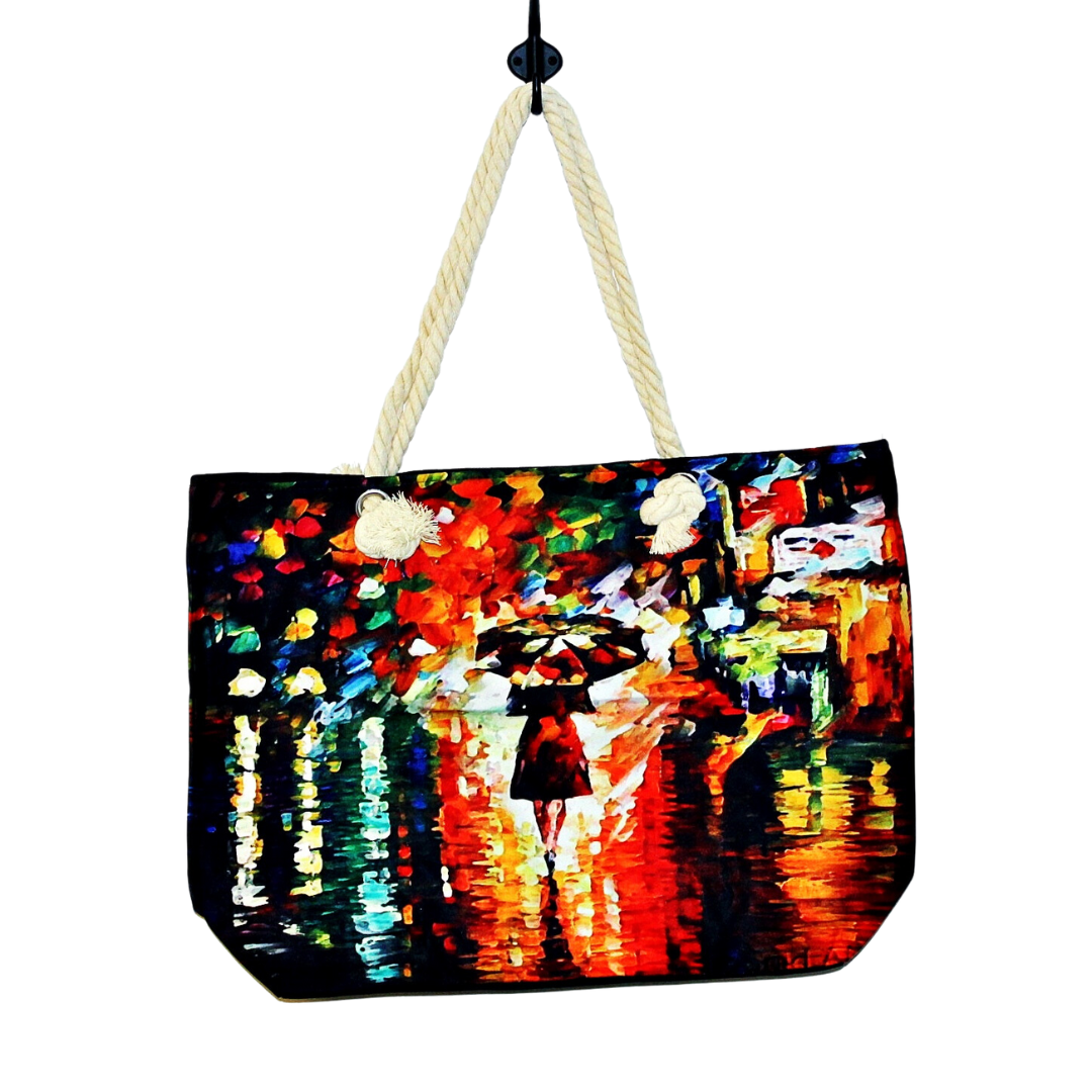 Geanta de plaja din material textil cu interior impermeabil