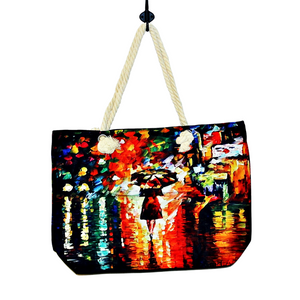 Geanta de plaja din material textil cu interior impermeabil