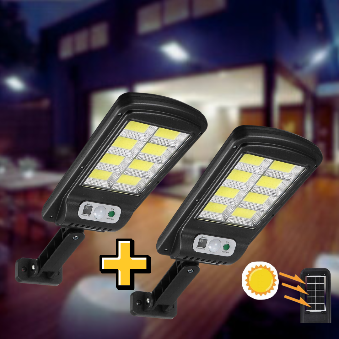 Pachet 2 lampi solare stradale 2×160 de leduri, senzor de miscare