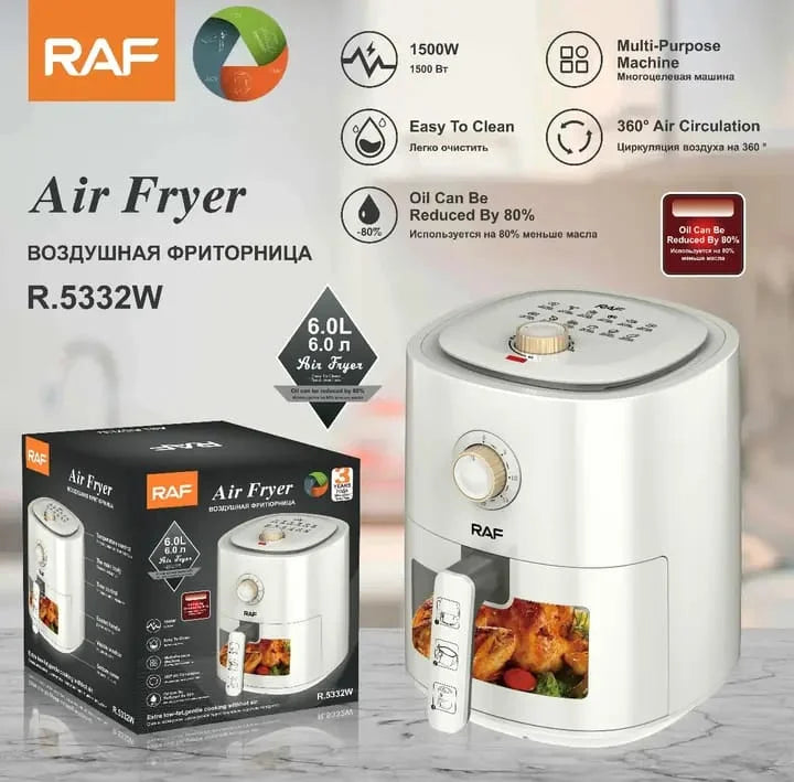 Friteuza cu aer cald - Air Fryer 6L, 2400W RAF + Carte de rețete electronică Cadou
