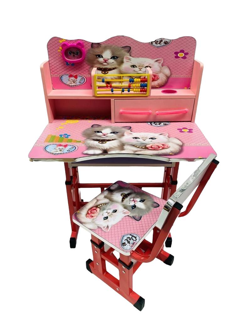 Birou mare cu scaun pentru copii, reglabile, cadru metalic si lemn, multicolor - RESIGILAT