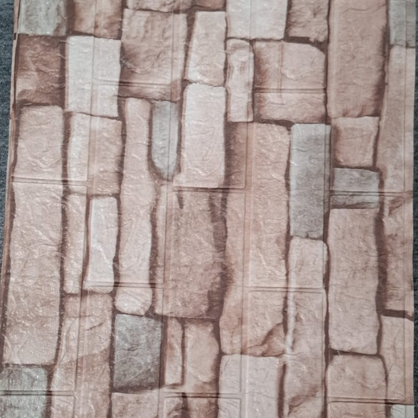 Tapet 3D autoadeziv caramida maro deschis, 77 x 70 cm, spuma moale