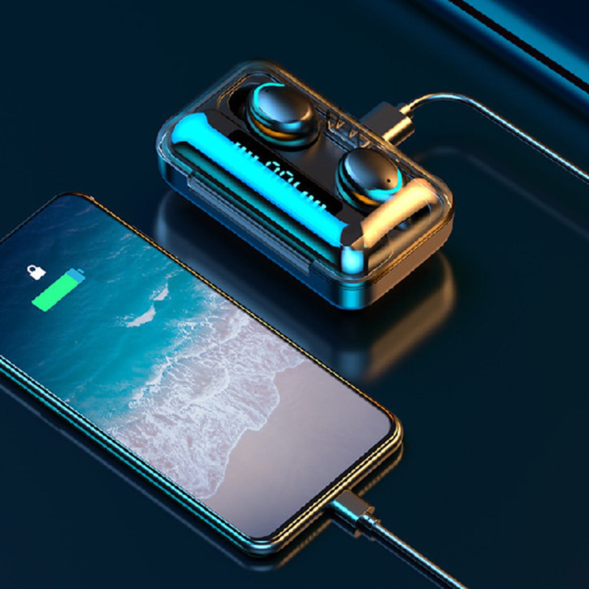 Casti fara fir TWS Ear Drops F9 cu statie de andocare/incarcare-6