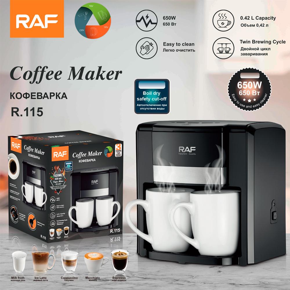 Aparat de Cafea RAF 650W cu 2 Cani Ceramice și Lingură de Măsurare Incluse, 420ml
