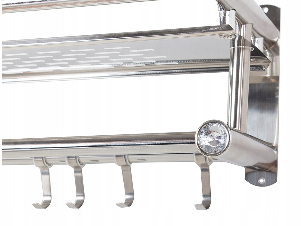 Etajera Organizatoare pentru Baie și Dus, din Oțel Inoxidabil, cu Agățători și Bare pentru Prosoape