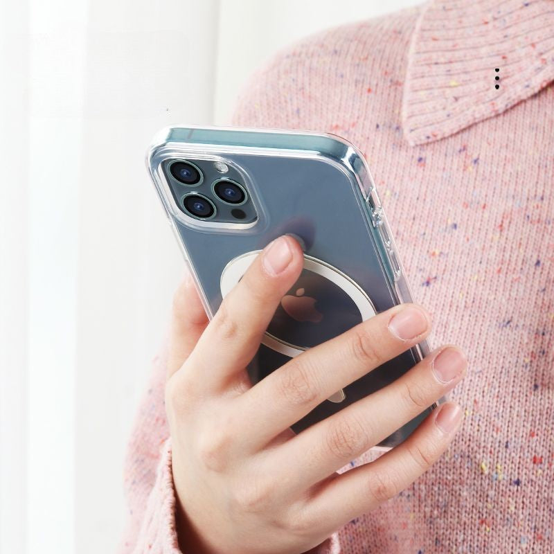 Husa protectie Flippy pentru iPhone 14 Mag Safe, 2 in 1 incarcare si magnet, Silicone, Transparenta-4