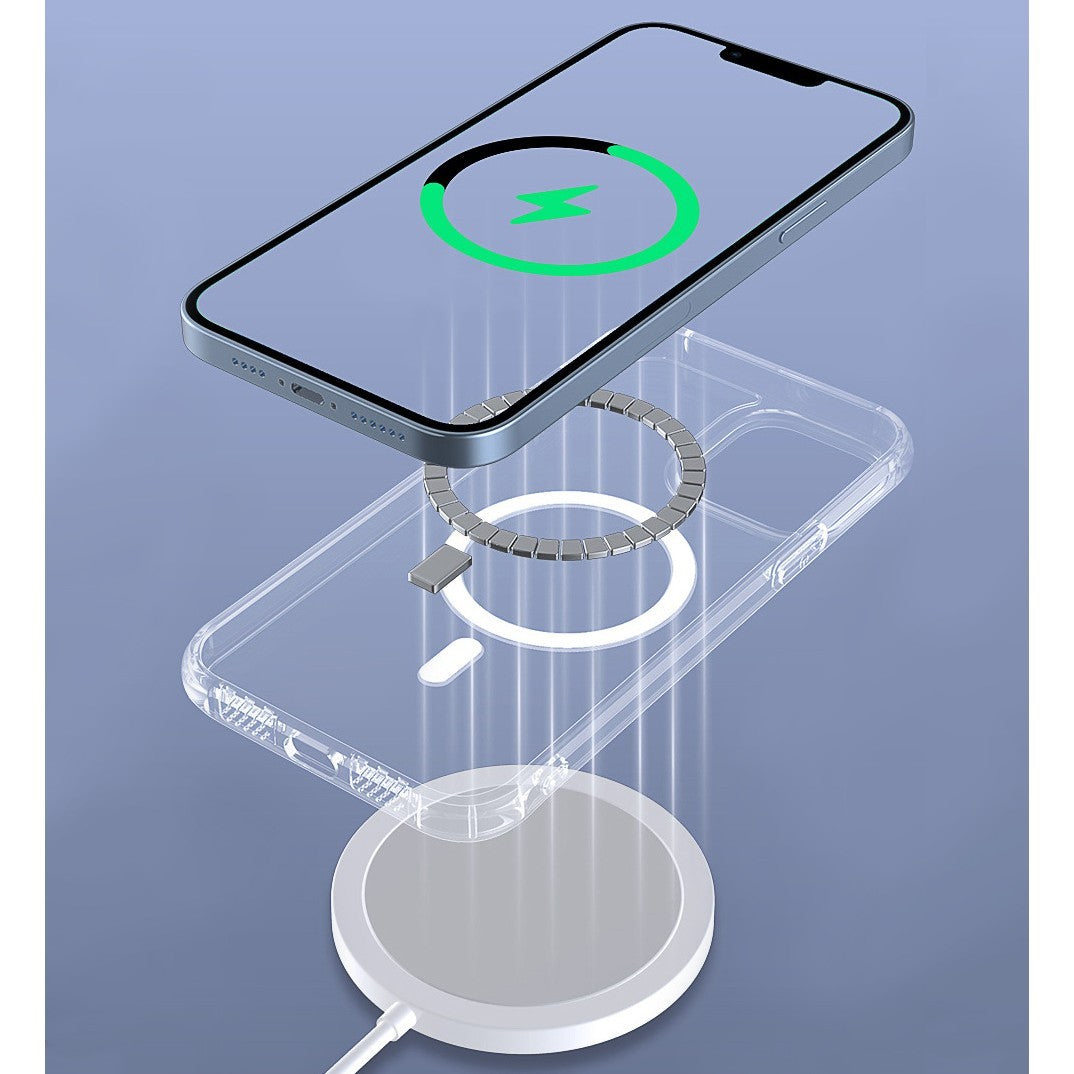 Husa protectie Flippy pentru iPhone 14 Mag Safe, 2 in 1 incarcare si magnet, Silicone, Transparenta-11