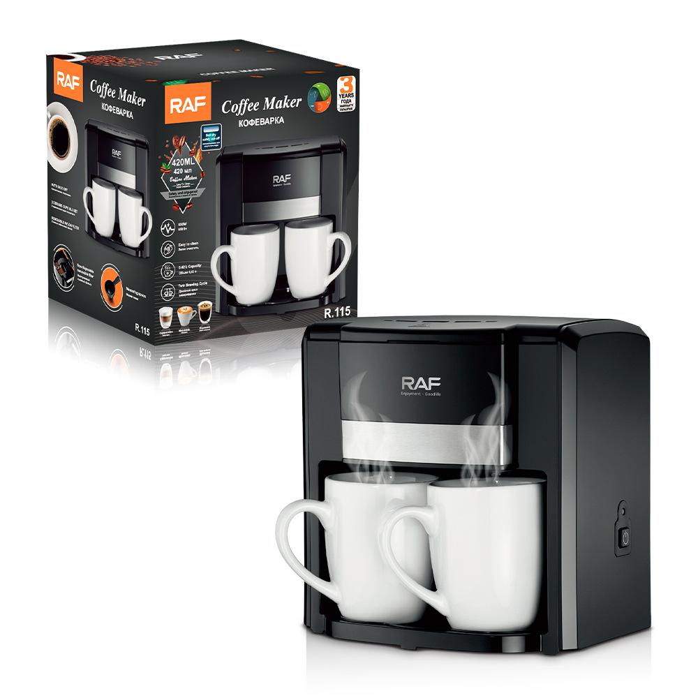 Aparat de Cafea RAF 650W cu 2 Cani Ceramice și Lingură de Măsurare Incluse, 420ml
