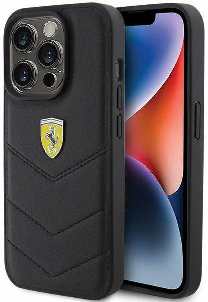 Husa Ferrari iPhone 15 Pro 6.1" black hardcase Quilted Metal Logo