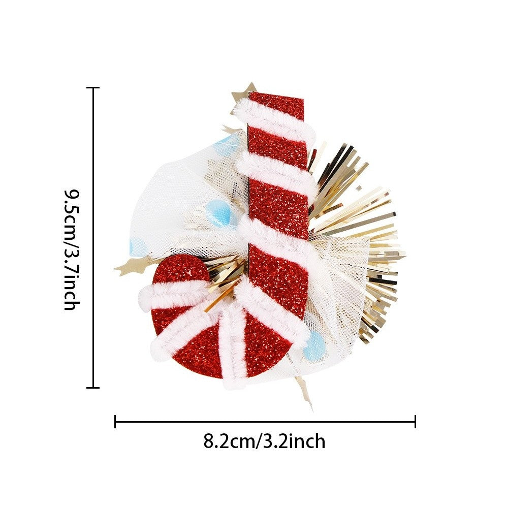 Agrafa de Par, Flippy, Tema Craciun, Model Acadea, din Panza, 9.5 x 8.2 cm, Multicolor-1