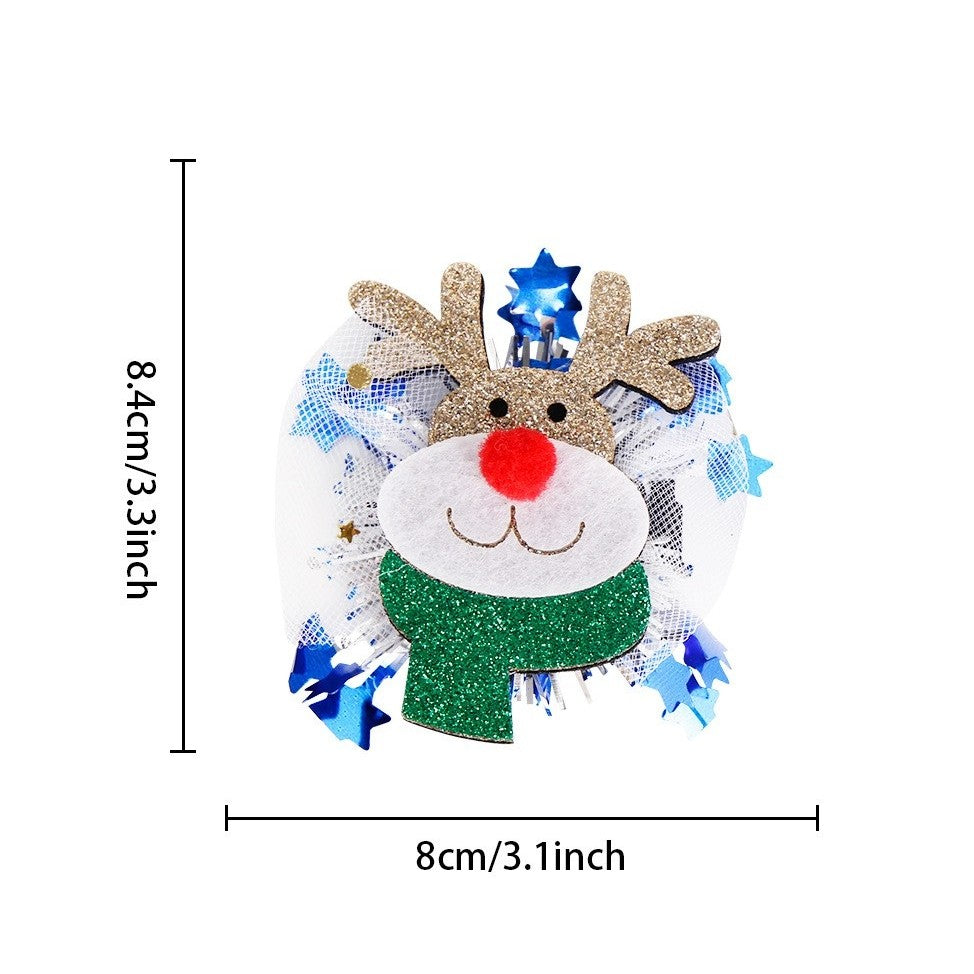 Agrafa de Par, Flippy, Tema Craciun, Model Ren, din Panza, 8.4 x 8 cm, Multicolor-1