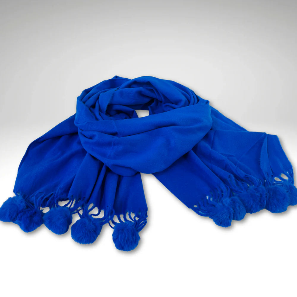 Esarfa din Casmir, cu Ciucuri - Albastru Regal