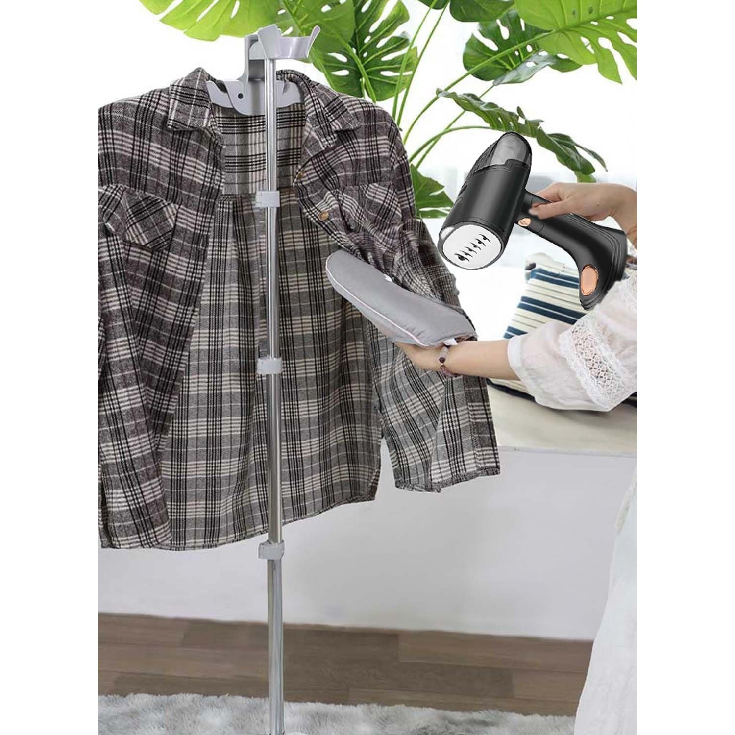 Aparat de Calcat Vertical Portabil cu Abur, Flippy, Putere 1500W, Rezervor Detasabil de 138ml, Priza, Functie Anti Calcar si Auto Curatare, Pliabil, cu Perie, 20x10.5x8 cm, Negru-4