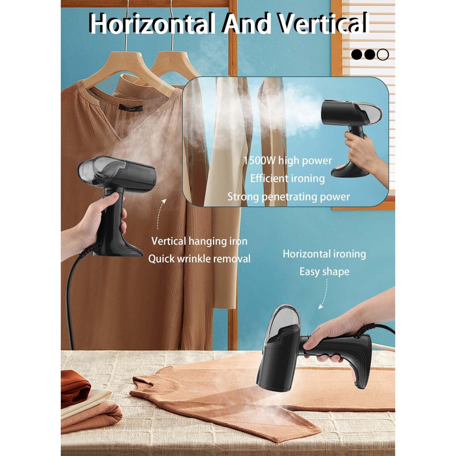 Aparat de Calcat Vertical Portabil cu Abur, Flippy, Putere 1500W, Rezervor Detasabil de 138ml, Priza, Functie Anti Calcar si Auto Curatare, Pliabil, cu Perie, 20x10.5x8 cm, Negru-7