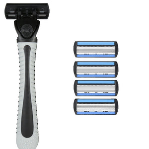 Aparat de Ras Manual, Flippy, din Otel Inoxidabil, Suport Lama + 4 Capete de Schimb Incluse, Cutie pentru Lame, Negru-0