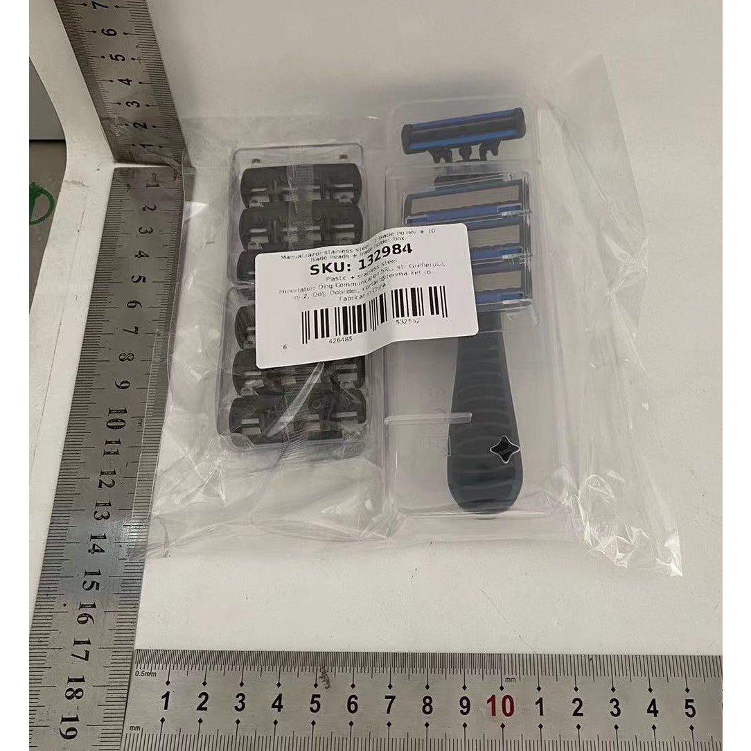 Aparat de Ras Manual, Flippy, din Otel Inoxidabil, Suport Lama + 10 Capete de Schimb Incluse, Cutie pentru Lame, Negru-1