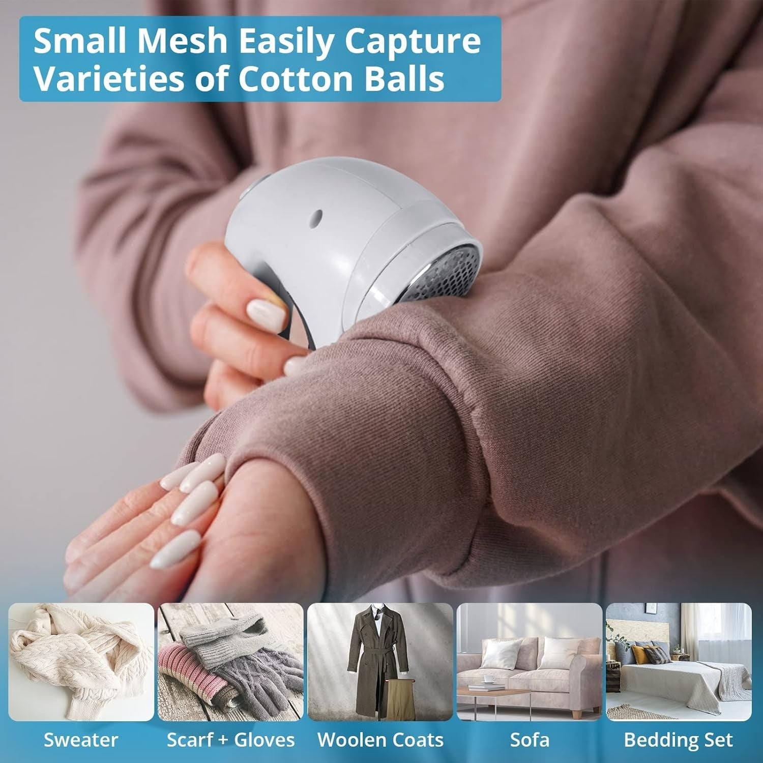 Aparat Pentru Curatat Scame, Par Si Praf, Flippy, Trimmer pentru Diferite Tipuri De Material, Cu Lame Din Otel Inoxidabil, Maner Ergonomic, Incarcare Prin USB, 15x6x9 cm, Alb-9