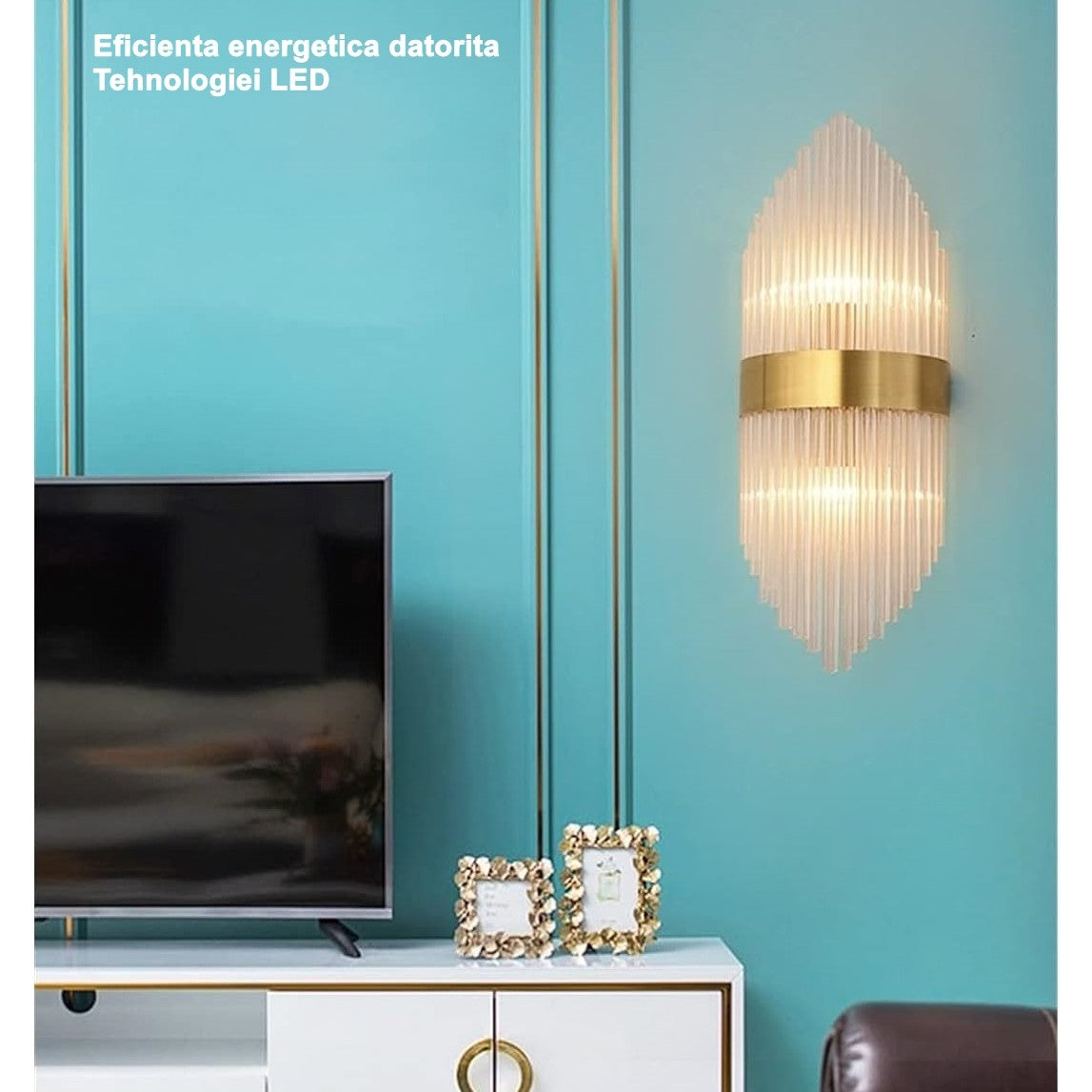 Aplica de Perete, Flippy, pentru Interior, din Otel Inoxidabil si Sticla, LED, Auriu, 45x18 cm-3