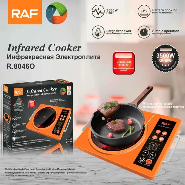 Plită Electrică RAF 8046O cu Control Tactil, Plită de Gătit cu Încălzire Radiantă Infraroșu, 3500W