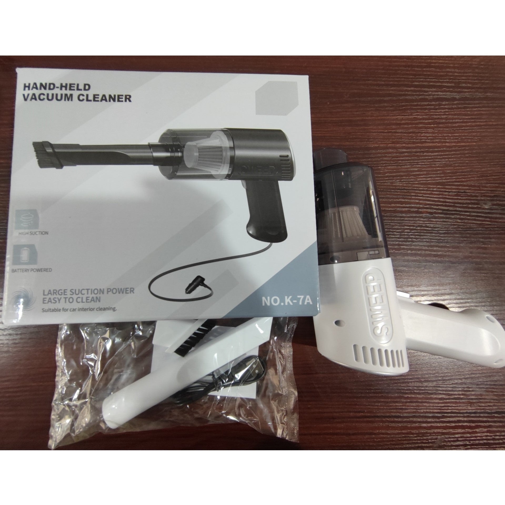 Aspirator Portabil Fara Fir, Flippy, Tip Pistol K7, Pentru Casa si Masina, Incarcare USB, Autonomie 30 Min, 36 x 17 cm, Alb-4