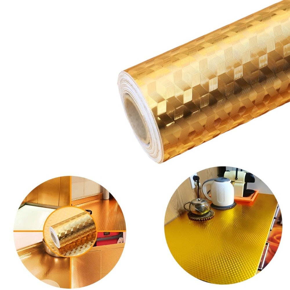 Autocolant de Bucatarie, Flippy, Autoadeziv, Impermeabil, Rezistent la Temperaturi Ridicate, din PVC, 60 x 100 cm, Model Cub 3D, Auriu-0