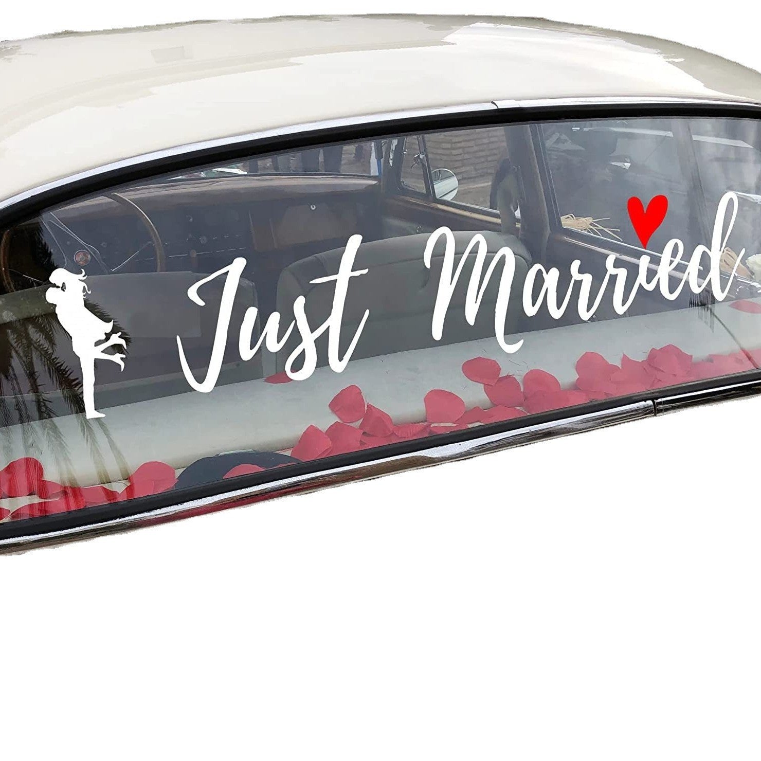Sticker Autocolant, Flippy, Tematica Nunta, Model Indragostiti, cu Scris Just Married, Alb-0