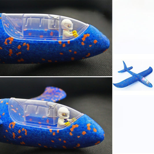 Avion Planor cu Pilot, Flippy, Din Polistiren, Cu Lumini in Cabina Pilotului, Lungime 47 cm, Albastru-1