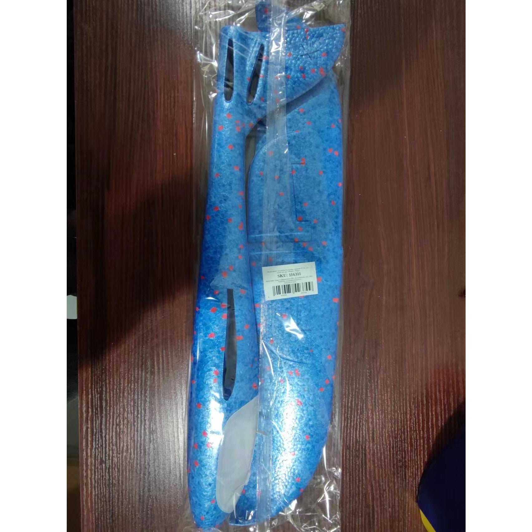 Avion planor din polistiren in punga , lungime 47 cm , cu lumini pe cap, Albastru , Flippy-7