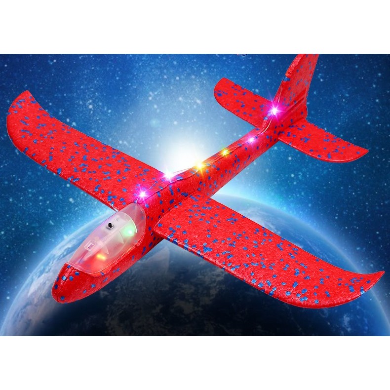 Avion planor din polistiren in punga , lungime 47 cm, cu lumini pe toata lungimea, Rosu , Flippy-3