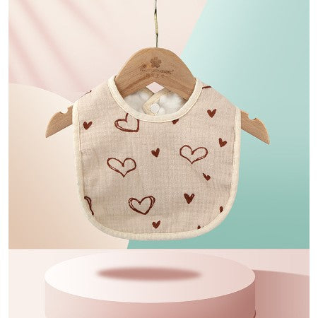Baveta din Bumbac pentru Copii, Flippy, 0-12 Luni, 21x30 cm, Rezistenta la Apa, cu Capse, Model cu Inimioare, Roz-0