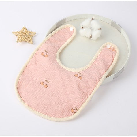 Baveta din Bumbac pentru Copii, Flippy, 0-12 Luni, 21x30 cm, Rezistenta la Apa, cu Capse, Model cu Cirese, Roz-0